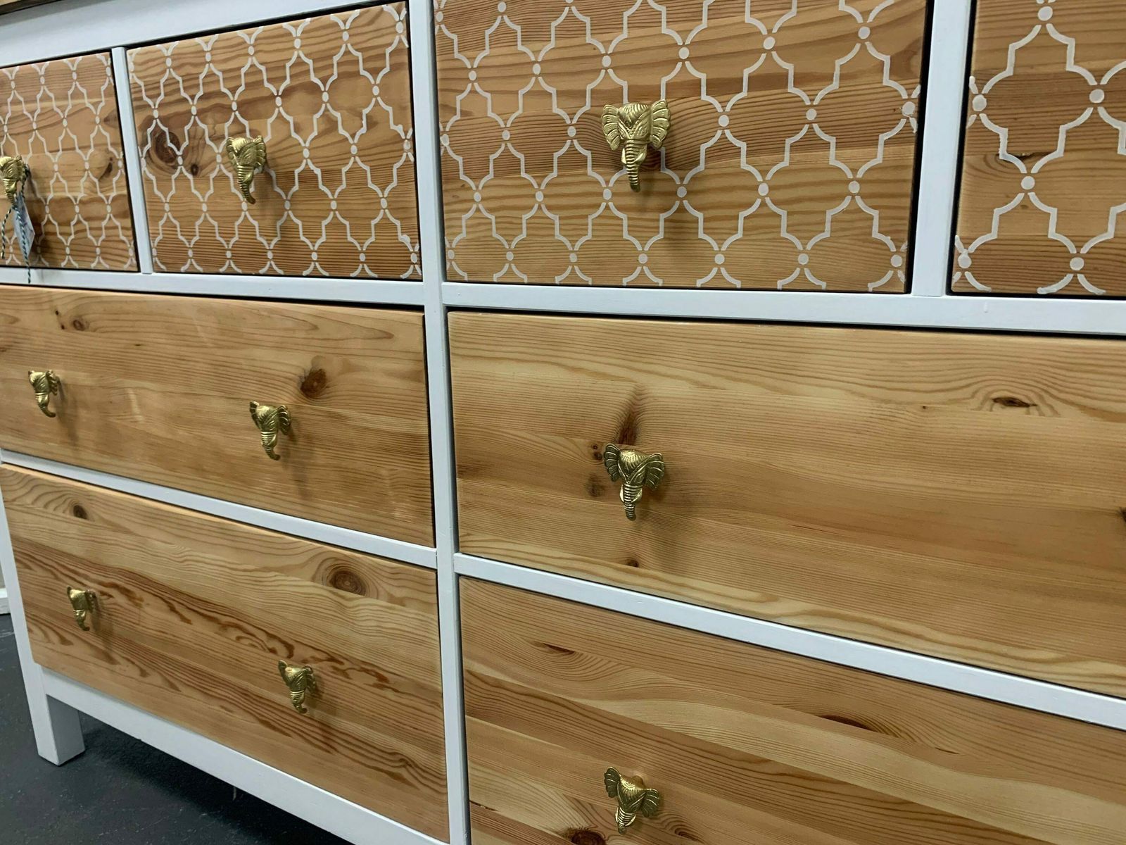Large Boho Scandinavian Chest Of Drawers Painted Bespoke Stencilled photo furniture