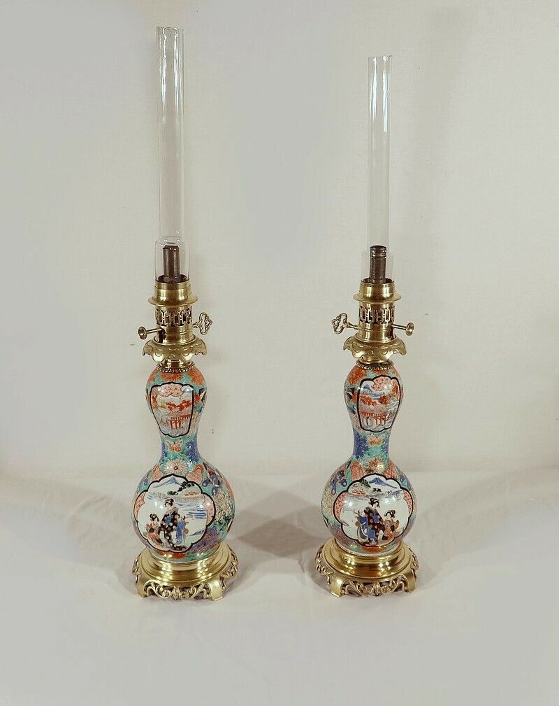 Pair Of Oil Lamps, Napoleon III Period, Mid 19th Century photo for sale