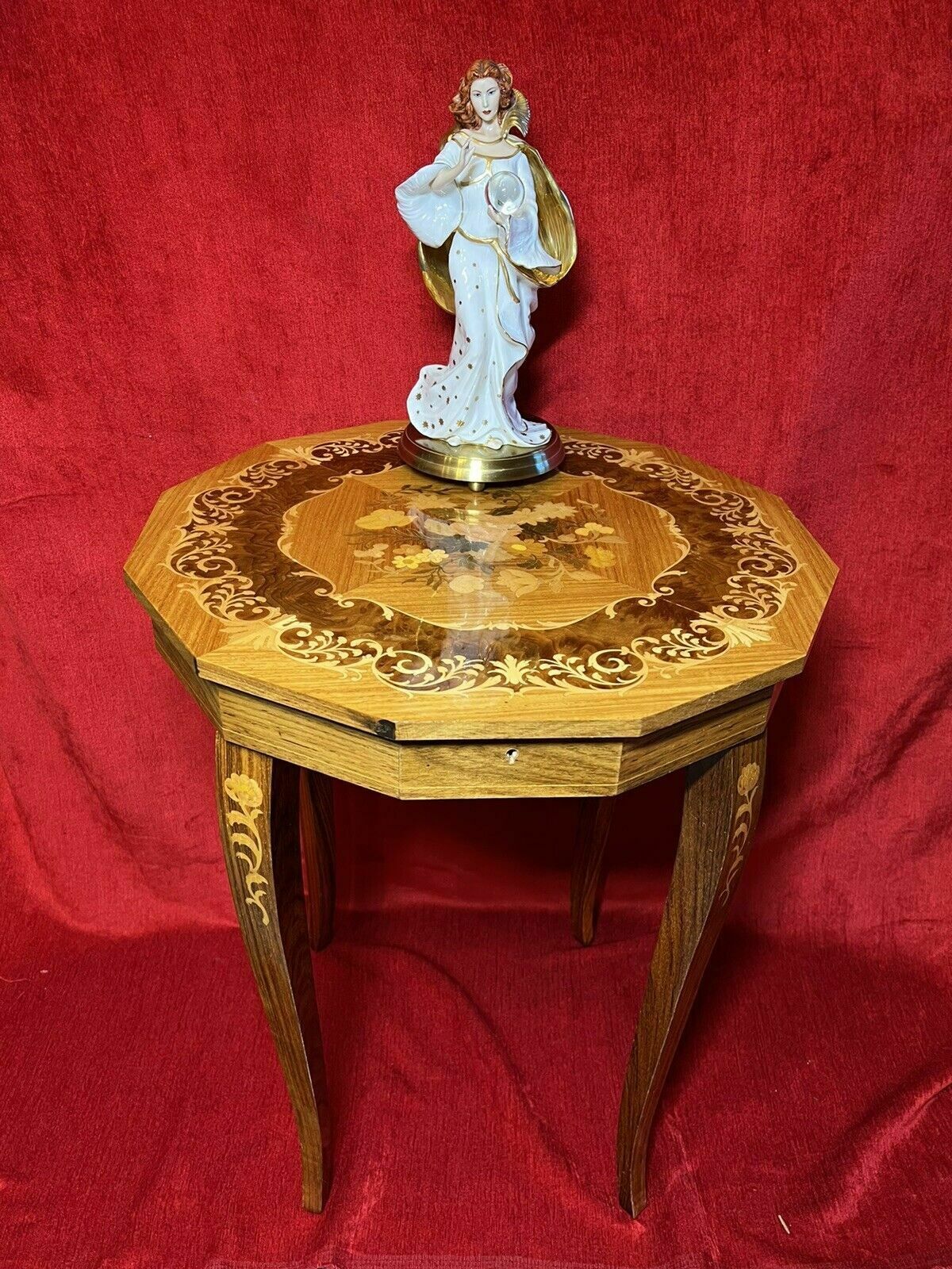 Italian Satinwood With Marquetry Floral Bouquet Inlaid Musical Table photo furniture