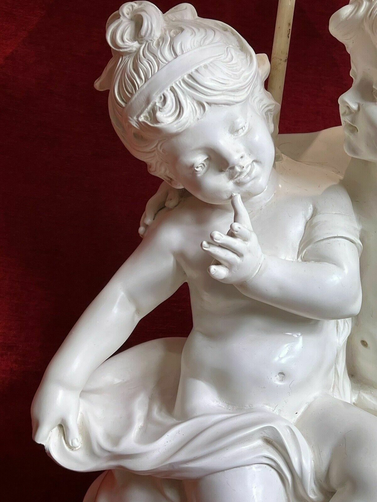 Large Hollywood Glamour Lamp Of Cherubs Set Upon Circular Onyx Base photo buy