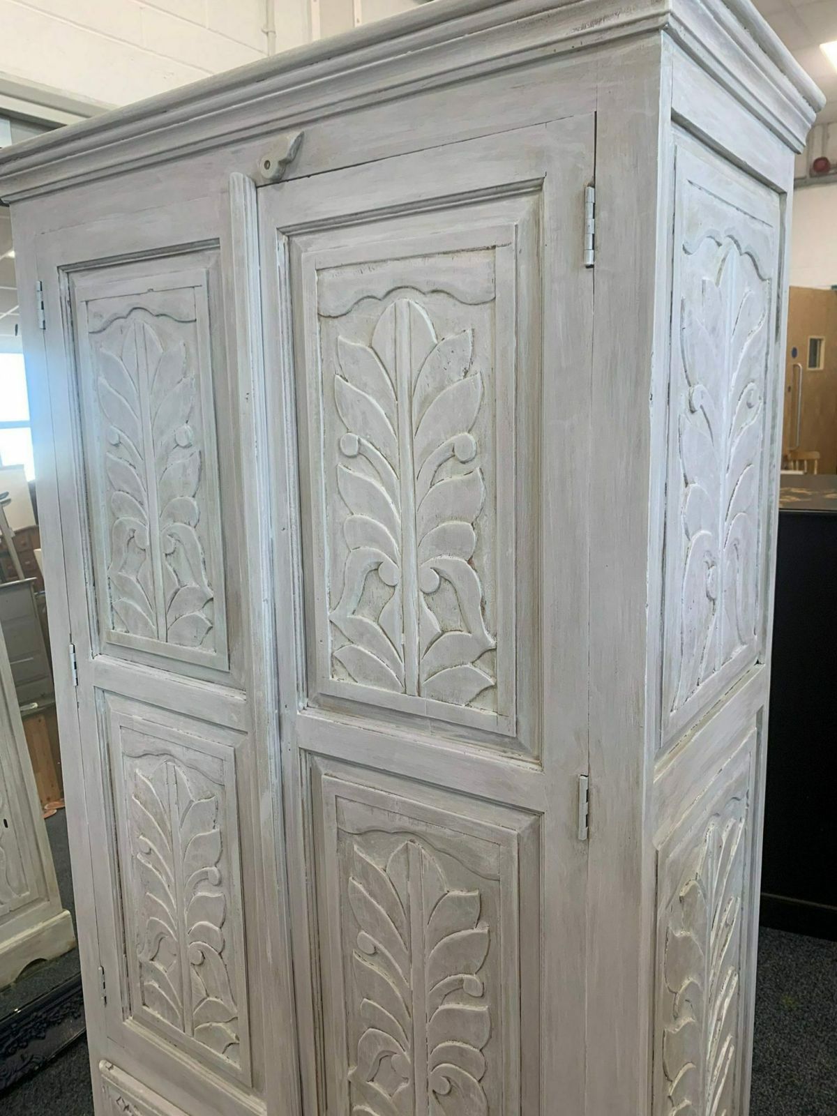 Painted  Carved Lime Washed Old Charm Wardrobe photo furniture