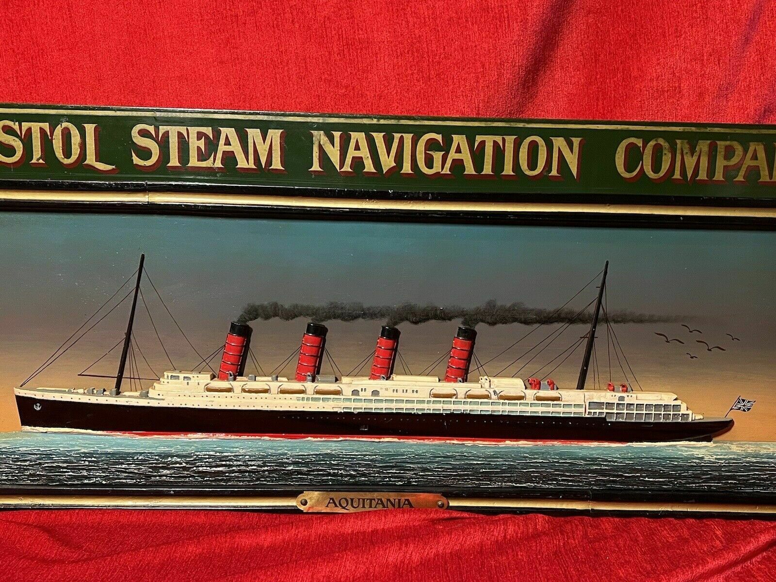Historic Maritime Memorabilia 'Hms Aquatania' Diorama Wooden Ship Signage photo for sale