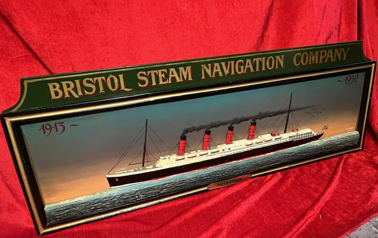 photo for sale Historic Maritime Memorabilia 'Hms Aquatania' Diorama Wooden Ship Signage
