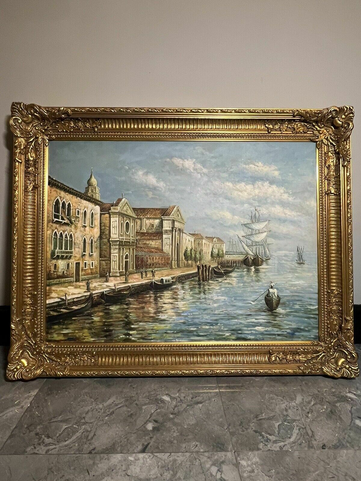 Large Impressive Venetian Grand Canal Waterfront Exhibition Oil Painting