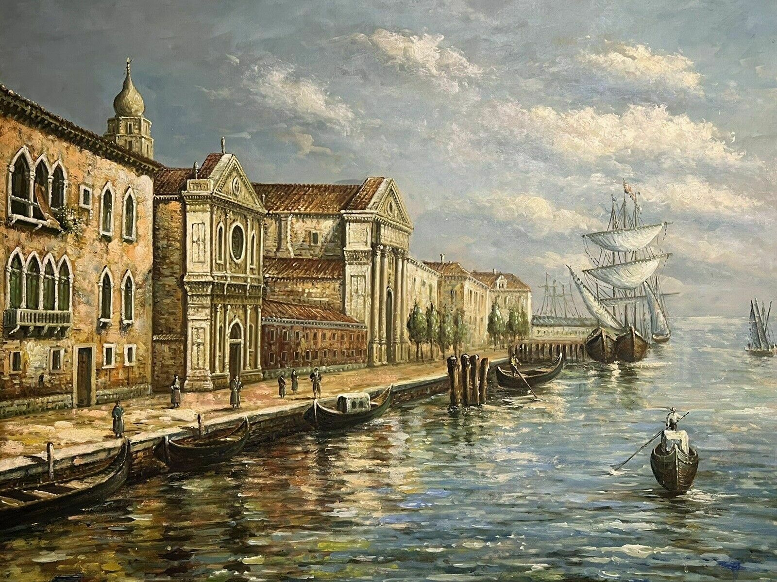Large Impressive Venetian Grand Canal Waterfront Exhibition Oil Painting photo 795.0