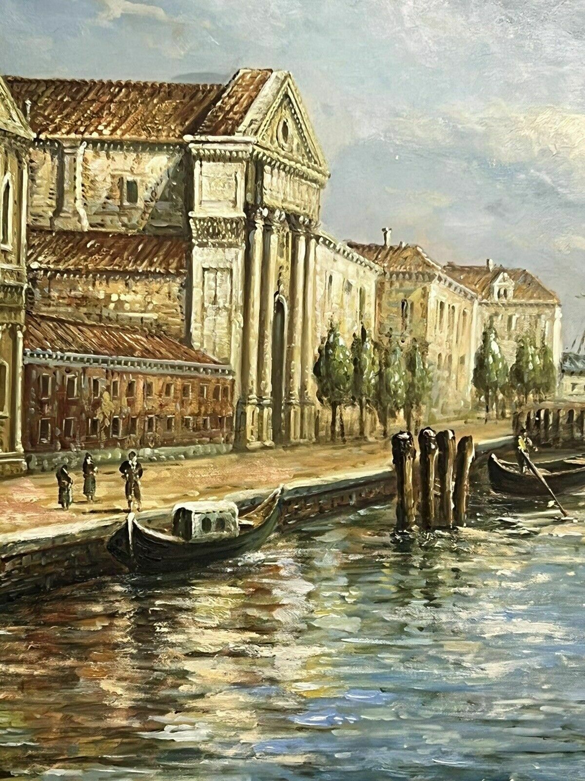Large Impressive Venetian Grand Canal Waterfront Exhibition Oil Painting photo vinterior