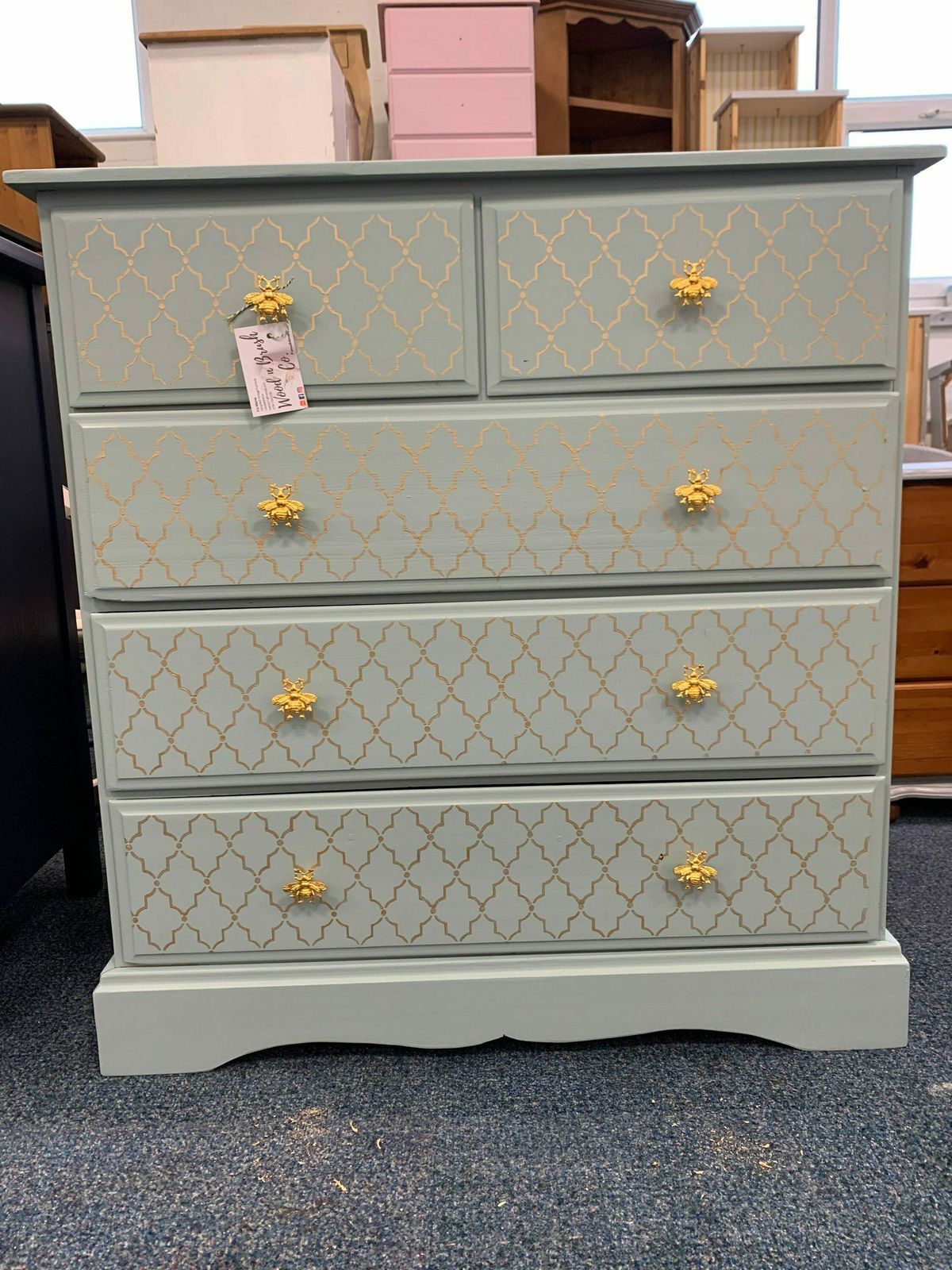 Chest Of Drawers Painted Bespoke Moroccan Geometric Bee Elephant Handles Stencilled