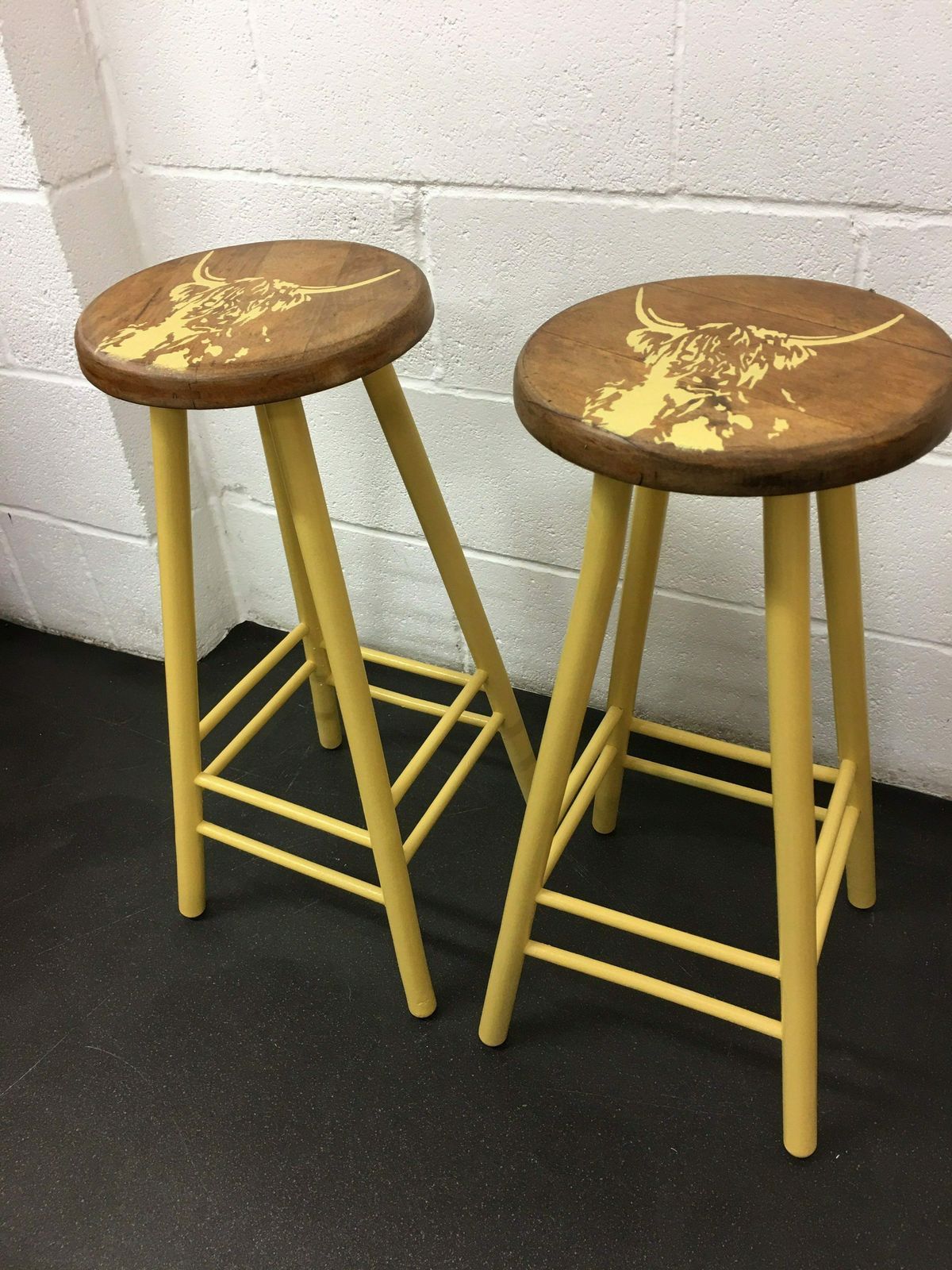 Pair Of Bar Stools Wooden Painted Bespoke Stencilled photo furniture