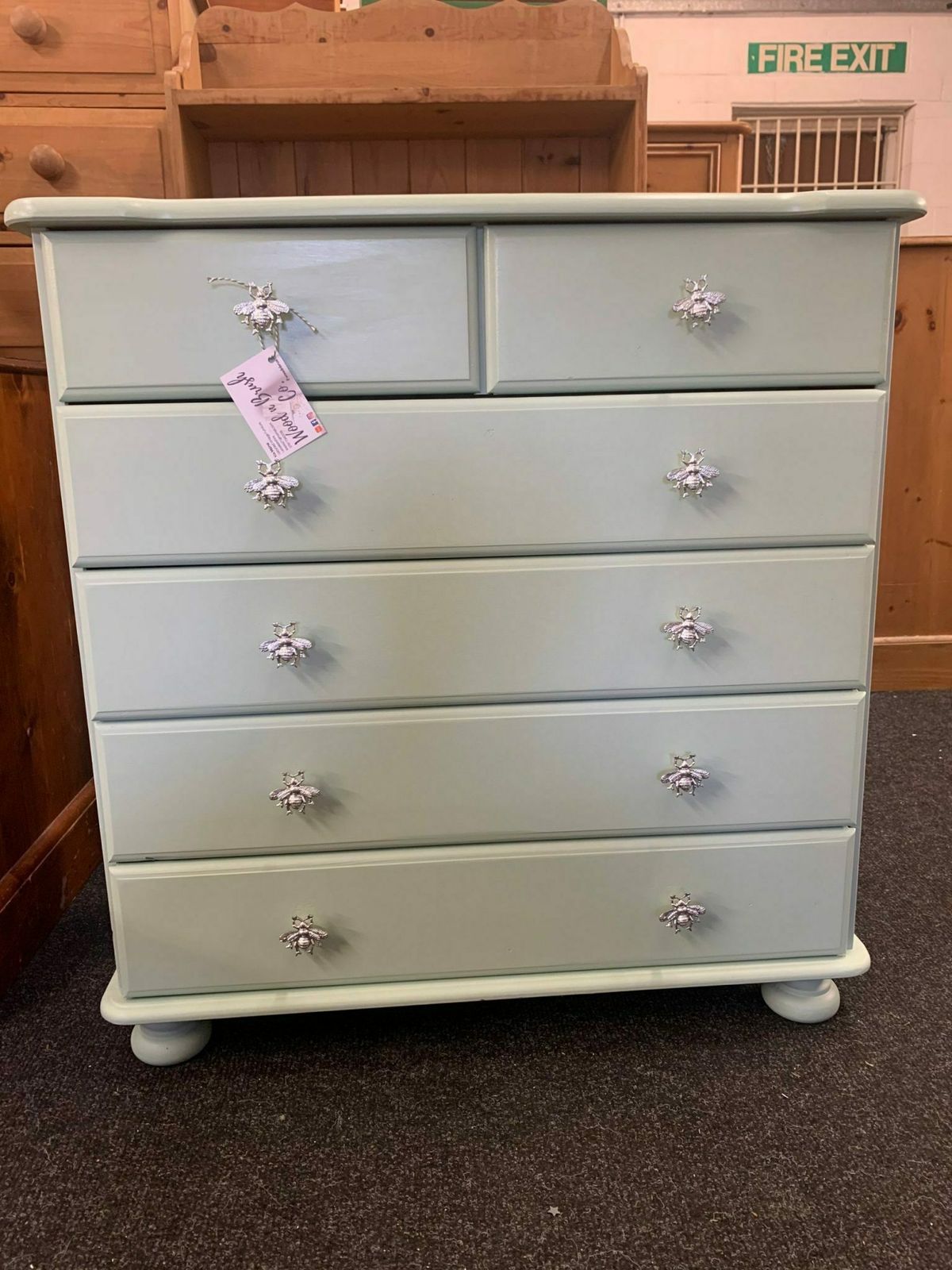 Chest Of Drawers Painted French Eggshell With Gold Bee Handles