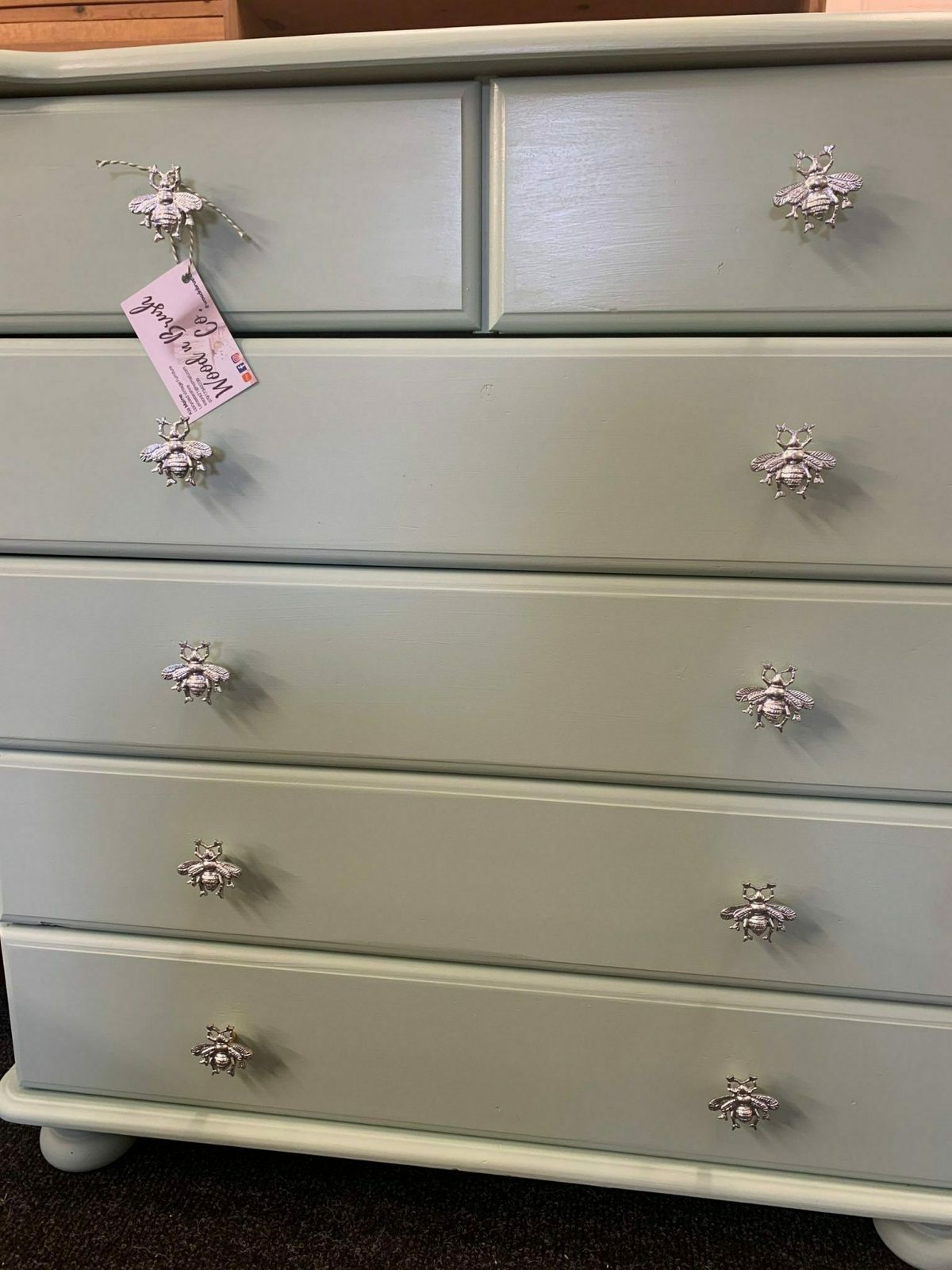 Chest Of Drawers Painted French Eggshell With Gold Bee Handles photo for sale