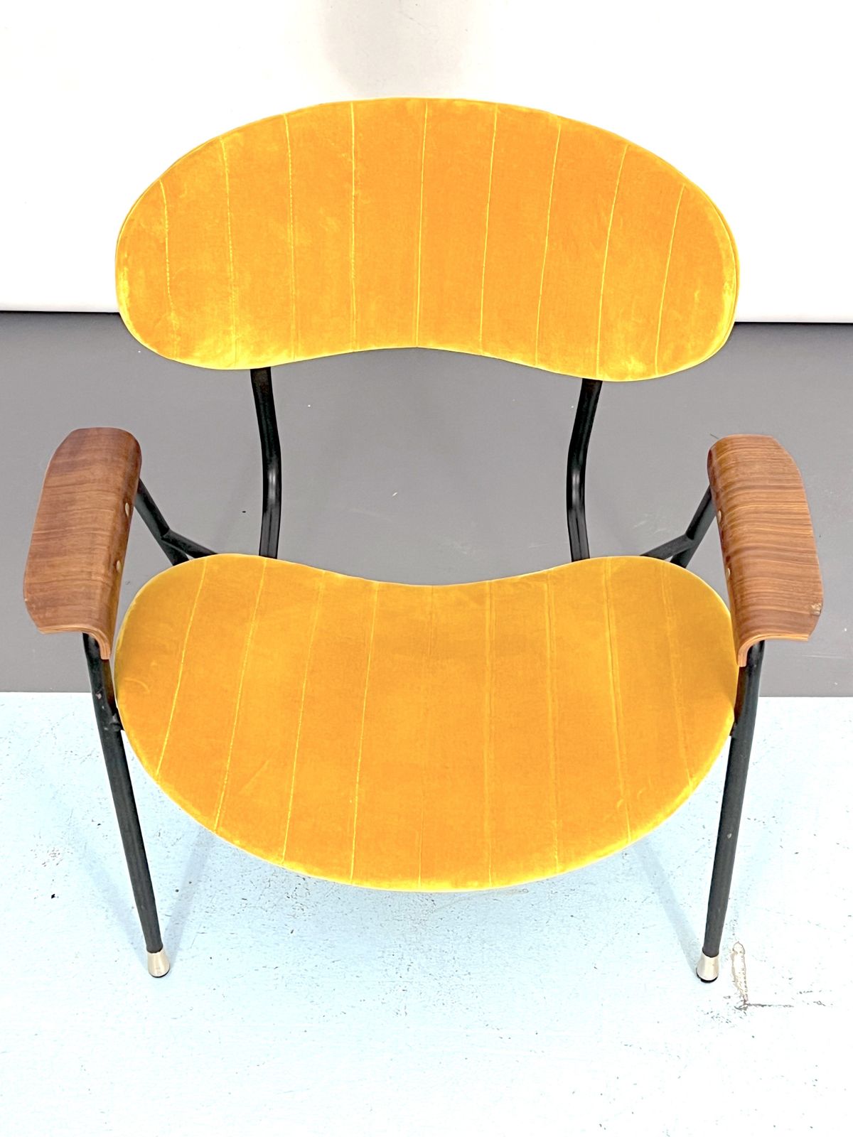 photo for sale Vintage Yellow Velvet Chair By Gastone Rinaldi For Rima. Italy 1950s