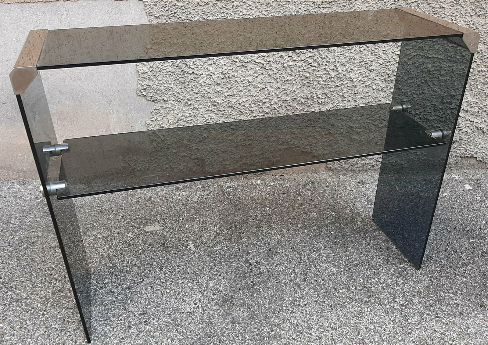 Double Top Console In Glass And Chrome By Gallotti And Radice 1970s photo for sale