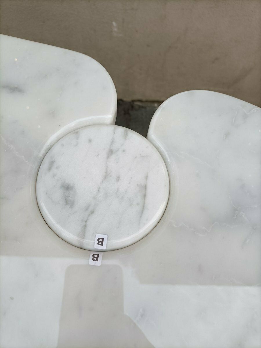 photo for sale Eros White Marble Coffee Table By Angelo Mangiarotti For Skipper 1980s Set Of 2