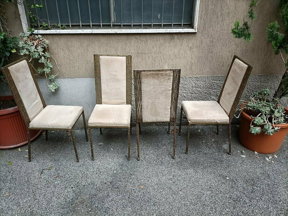Iron And Bamboo Dining Chairs, 1980s, Set Of 4