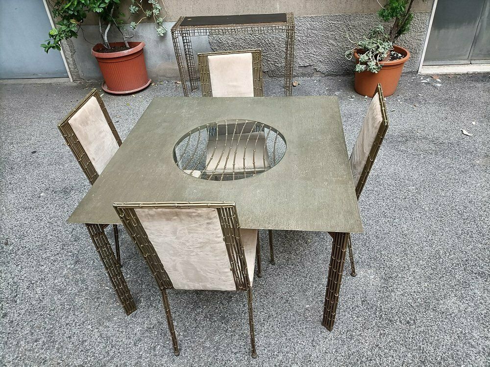 Iron And Bamboo Dining Chairs, 1980s, Set Of 4 photo Garden Furniture