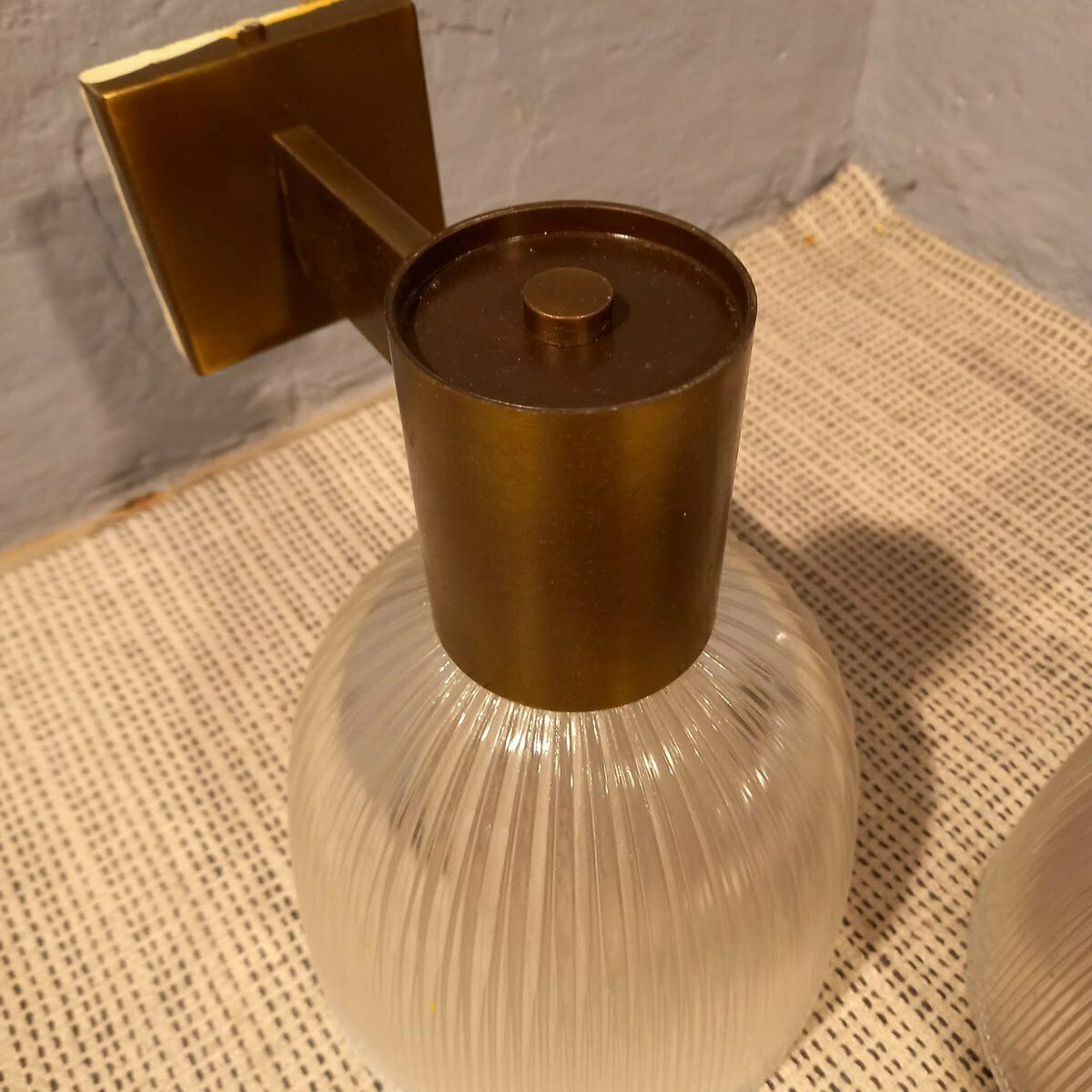 Brass And Glass Wall Lamp By Fidenza Vetraria In The Style Of Azucena 1950s photo vintage