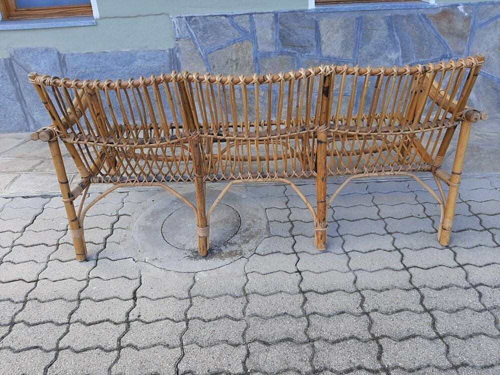 Three Seater Wicker Sofa With Original Cushions 1950s photo 1263.0