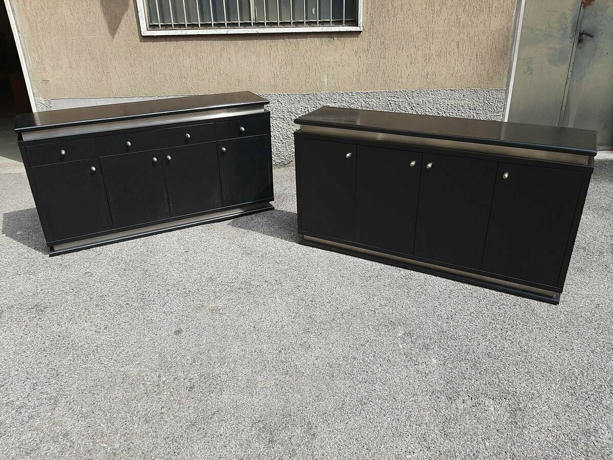 Italian Ebonized Wood And Aluminum Chest Of Drawers, 1970s, Set Of 2 photo furniture