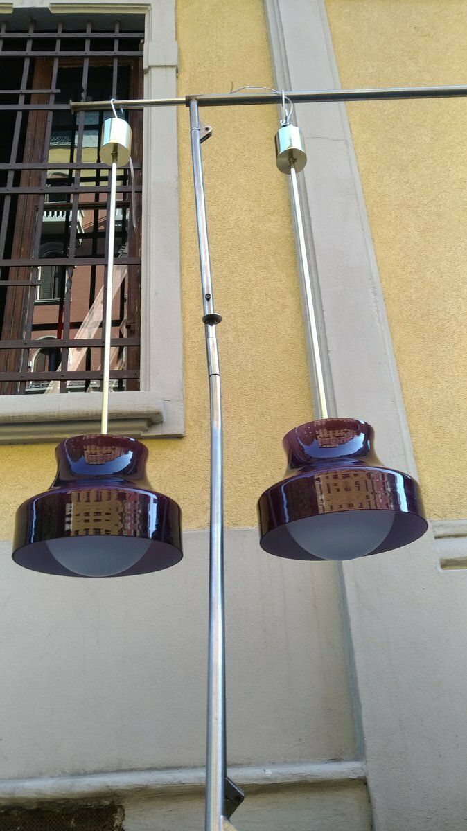 Brass And Opaline Glass Ceiling Lamps, 1950s, Set Of 2