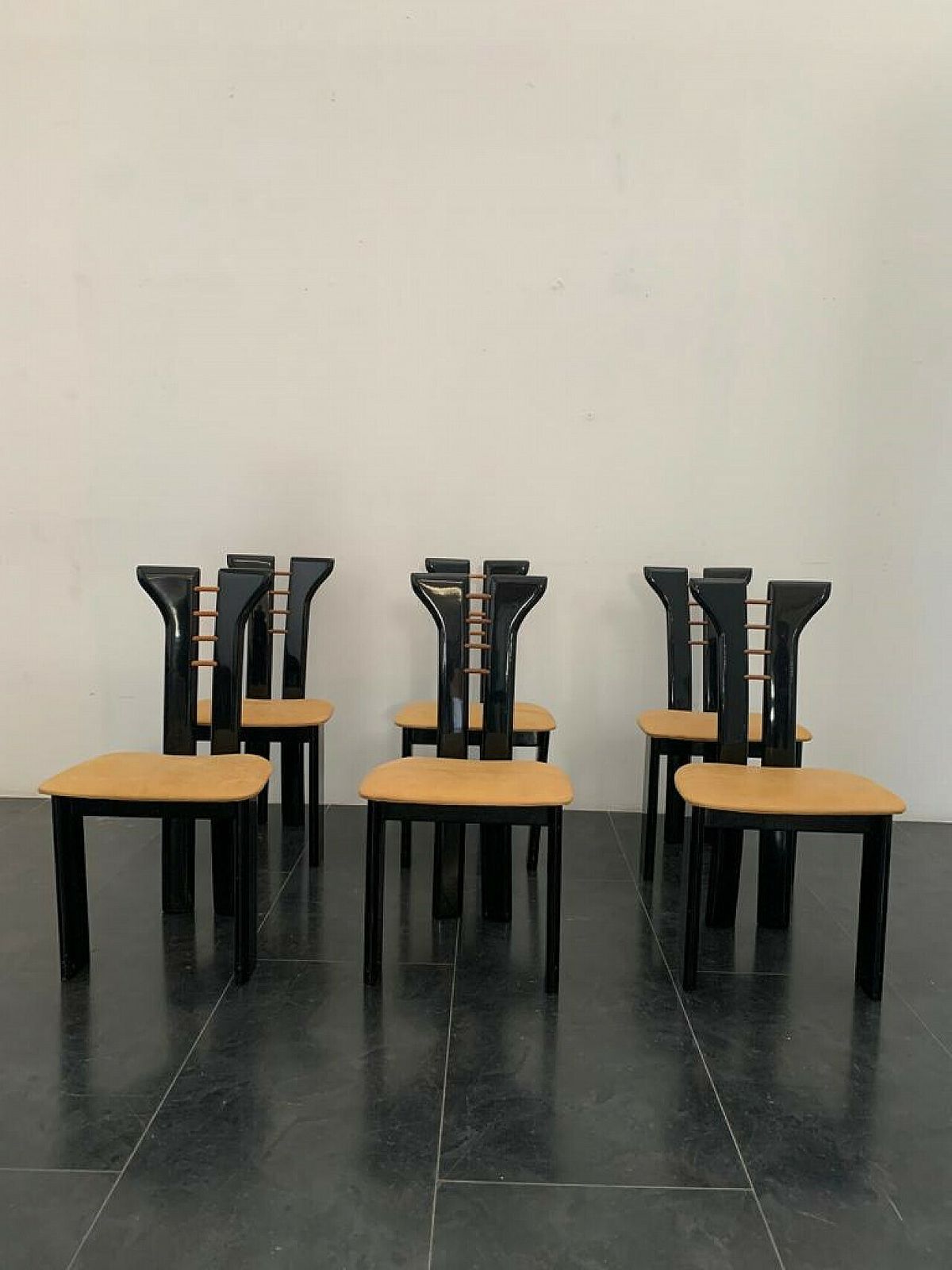 6 Chairs In Wood And Leather By Pierre Cardin For Roche Bobois, 1970s photo vinterior