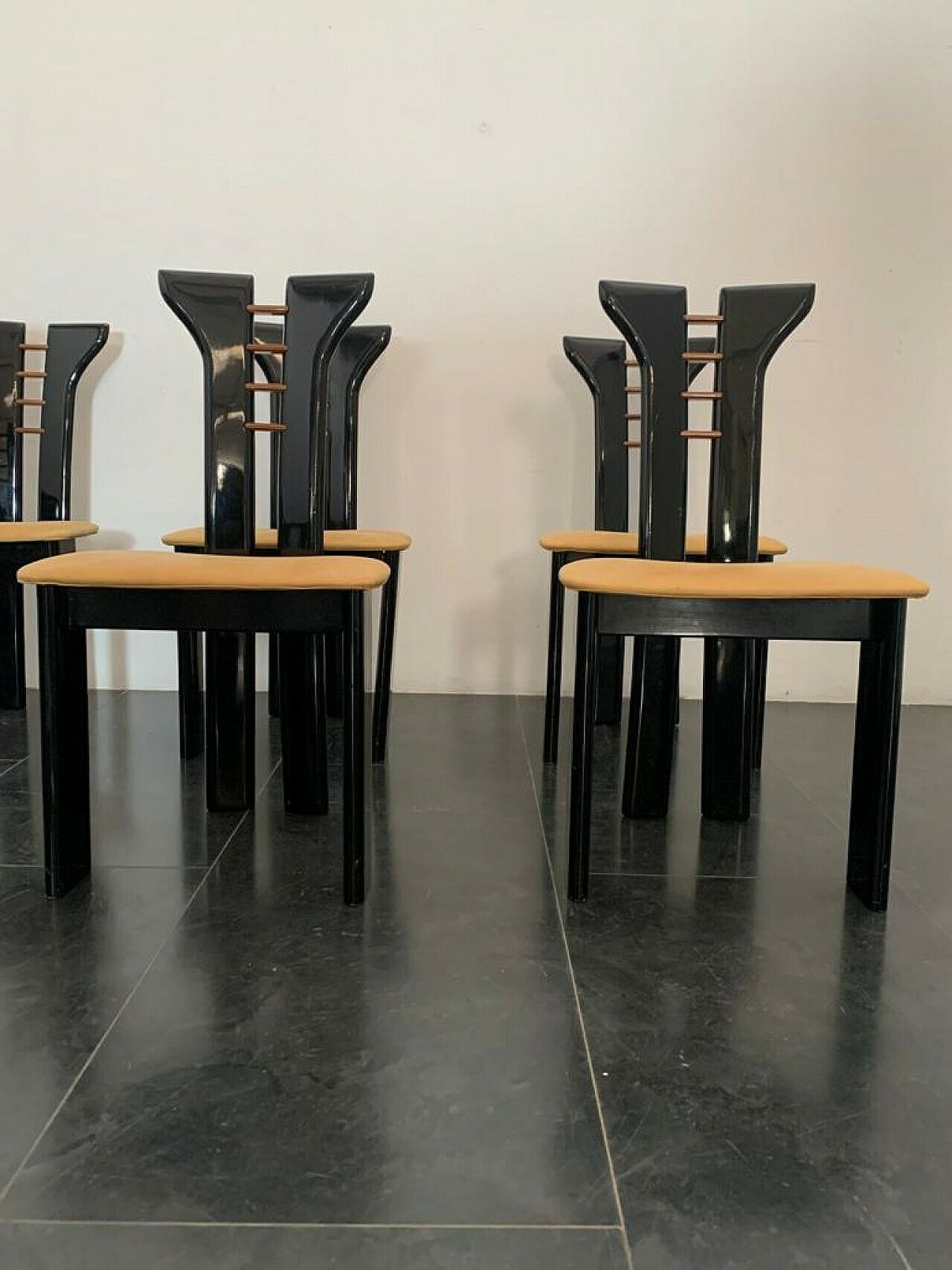 3500.64 6 Chairs In Wood And Leather By Pierre Cardin For Roche Bobois, 1970s photo