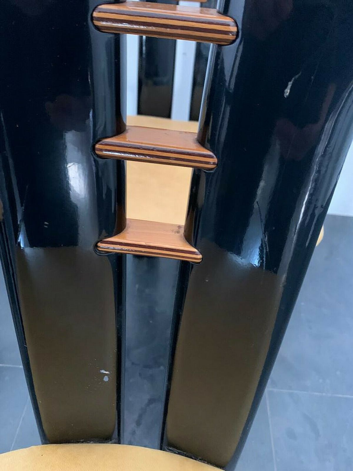 photo vinterior 6 Chairs In Wood And Leather By Pierre Cardin For Roche Bobois, 1970s