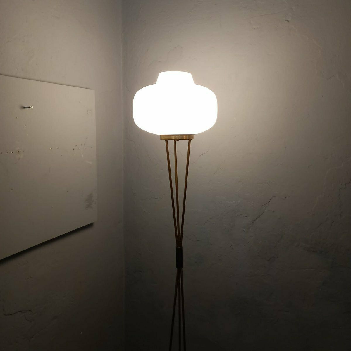 Brass And Opaline Glass Floor Lamp With White Marble Base From Stilnovo, 1950s photo for sale