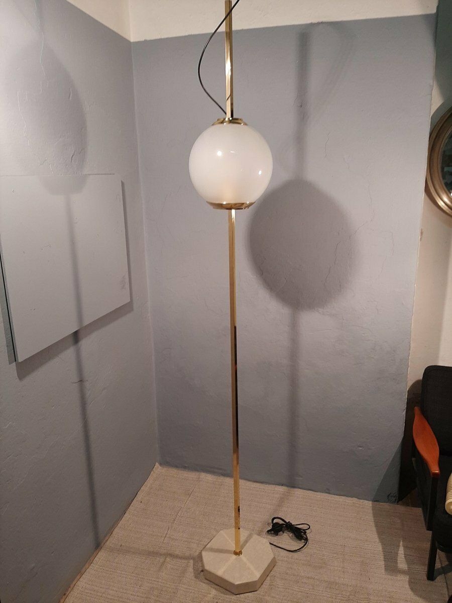 Brass Balloon Lte10 Floor Lamp With Beige Base By Luigi Caccia Dominioni For Azucena, 1990s photo furniture