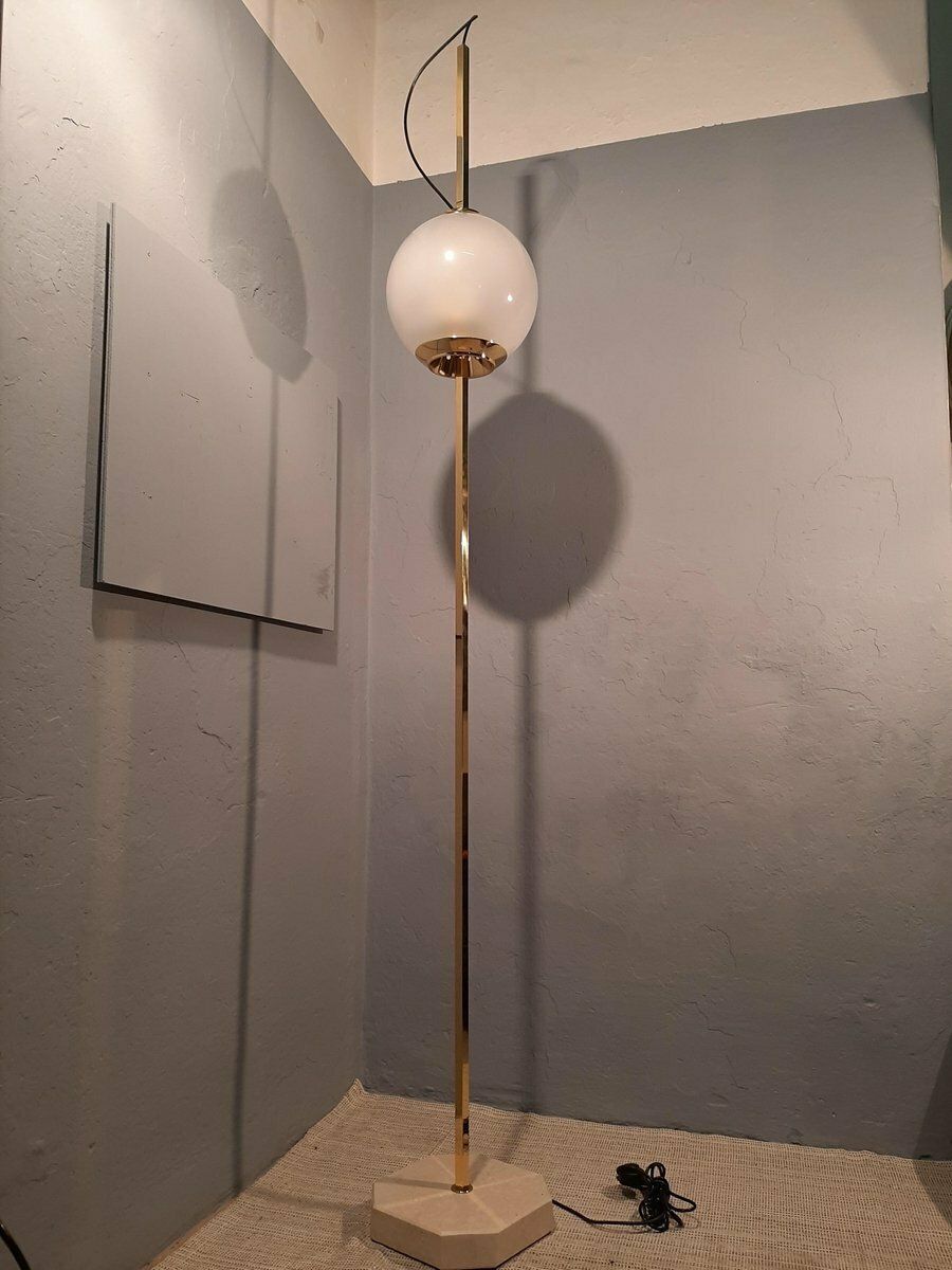 Brass Balloon Lte10 Floor Lamp With Beige Base By Luigi Caccia Dominioni For Azucena, 1990s photo 3155.0