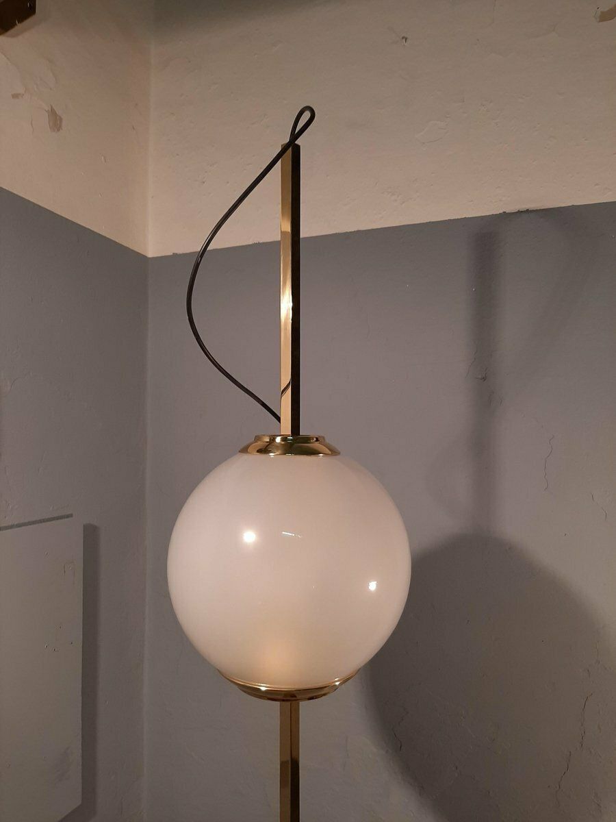 Brass Balloon Lte10 Floor Lamp With Beige Base By Luigi Caccia Dominioni For Azucena, 1990s photo vinterior