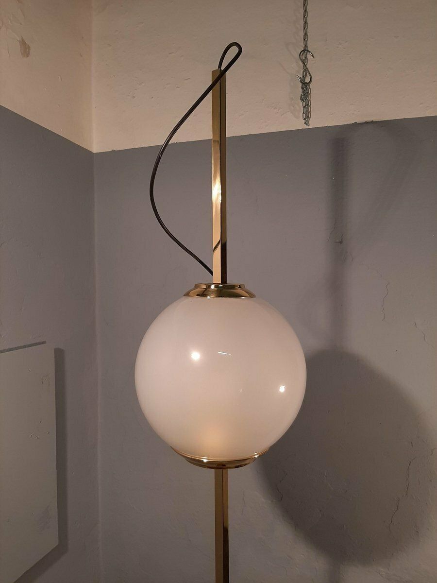 Brass Balloon Lte10 Floor Lamp With Beige Base By Luigi Caccia Dominioni For Azucena, 1990s photo vintage