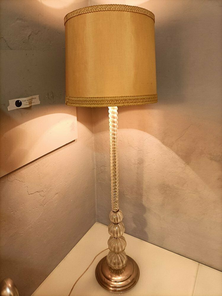 Iridescent Glass Floor Lamp With Fabric Shade By Barovier And Toso, 1940s photo furniture