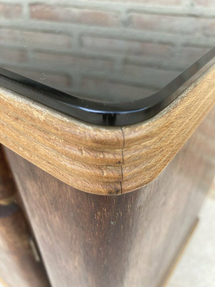 photo vinterior Italian Walnut And Beech Nightstands With Black Glass, 1940s, Set Of 2