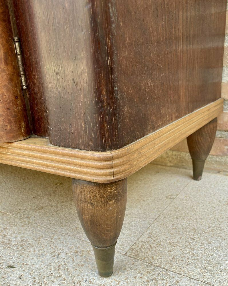 photo vintage Italian Walnut And Beech Nightstands With Black Glass, 1940s, Set Of 2