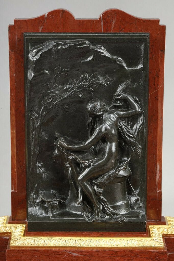 Inkwell In Cherry Red Marble And Gilt Bronze, "Allegory Of Writing", Signed H. Chapu photo furniture