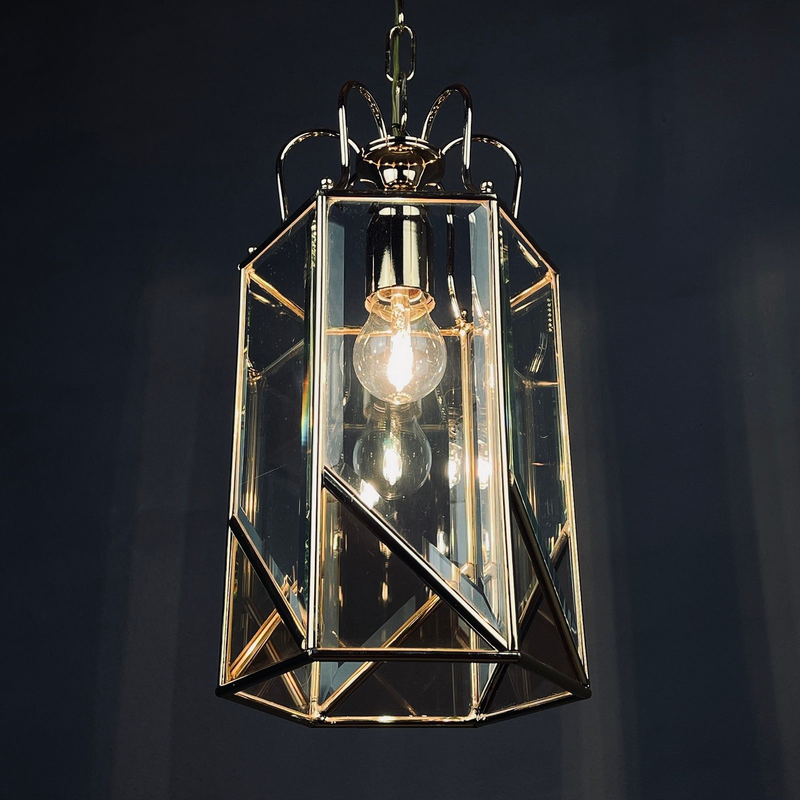 Vintage Pendant Lamp Italy '60s Brass Polished Glass photo vintage