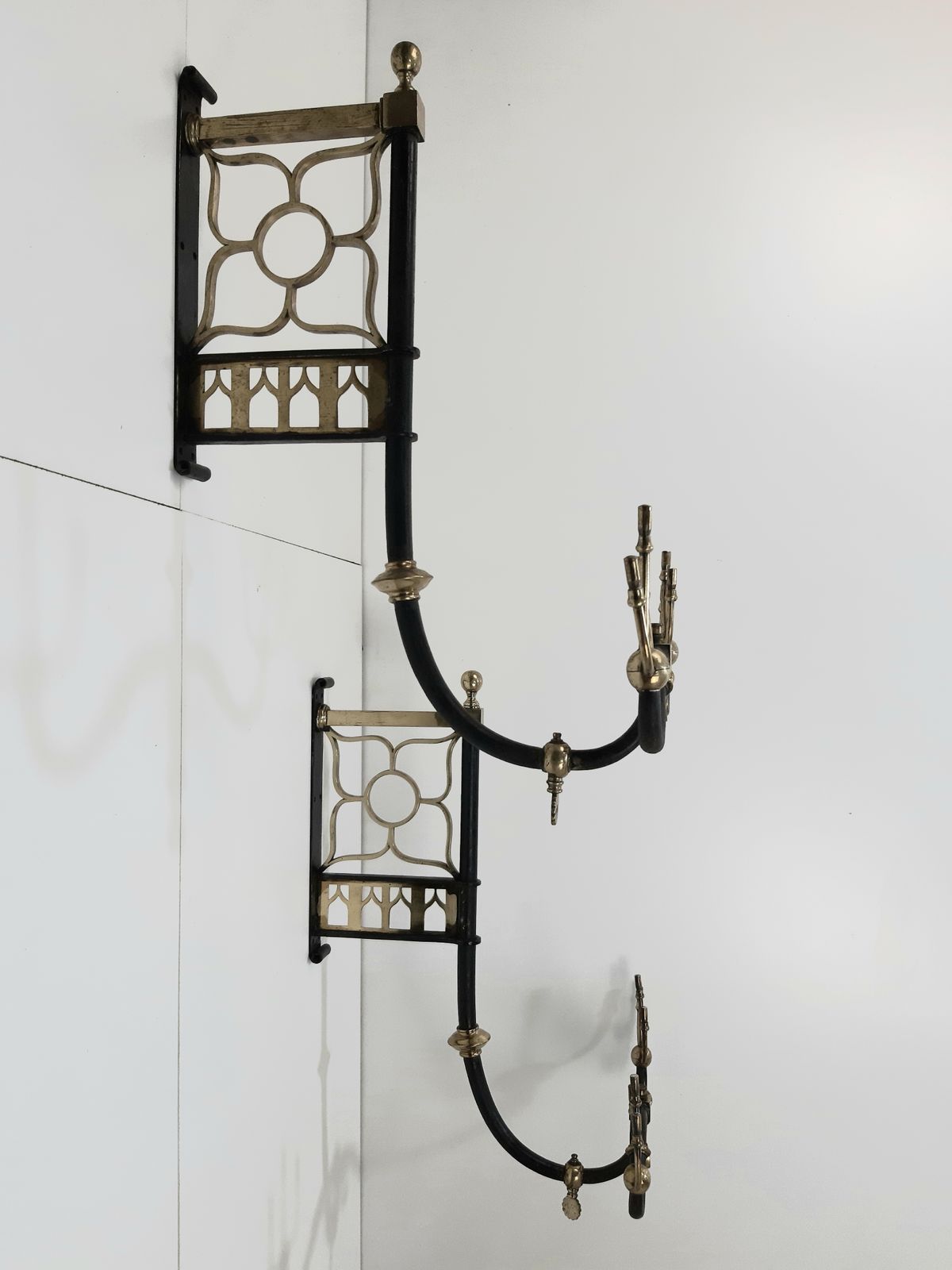 Rare And Unusual  Antique Pair Of Cast Iron And Brass Wall Mounted Gasoliers (Not Wired)