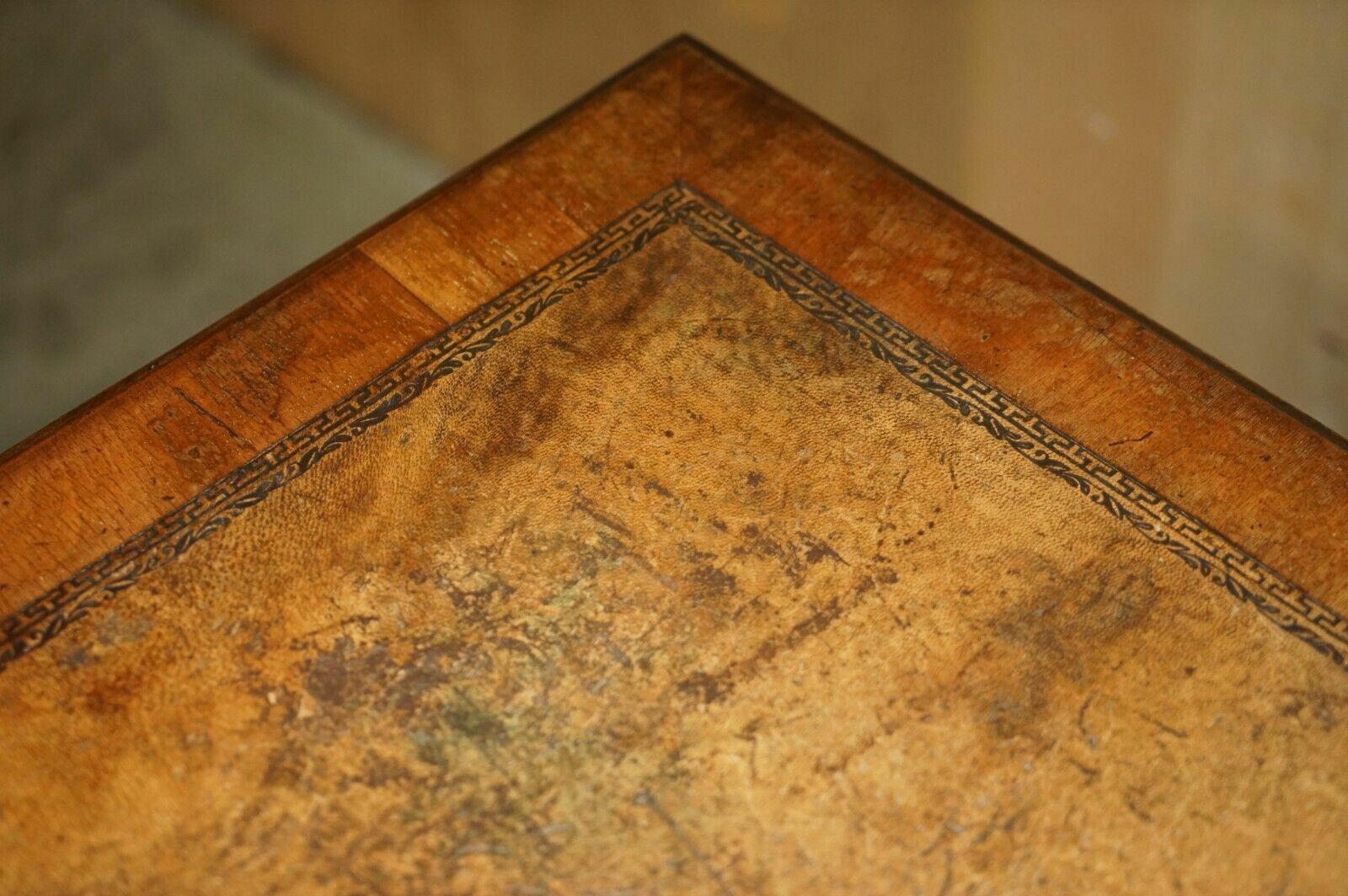 Furniture Lovely Antique Victorian Burr Walnut Cushion Drawer Brown Leather Partner Desk photo