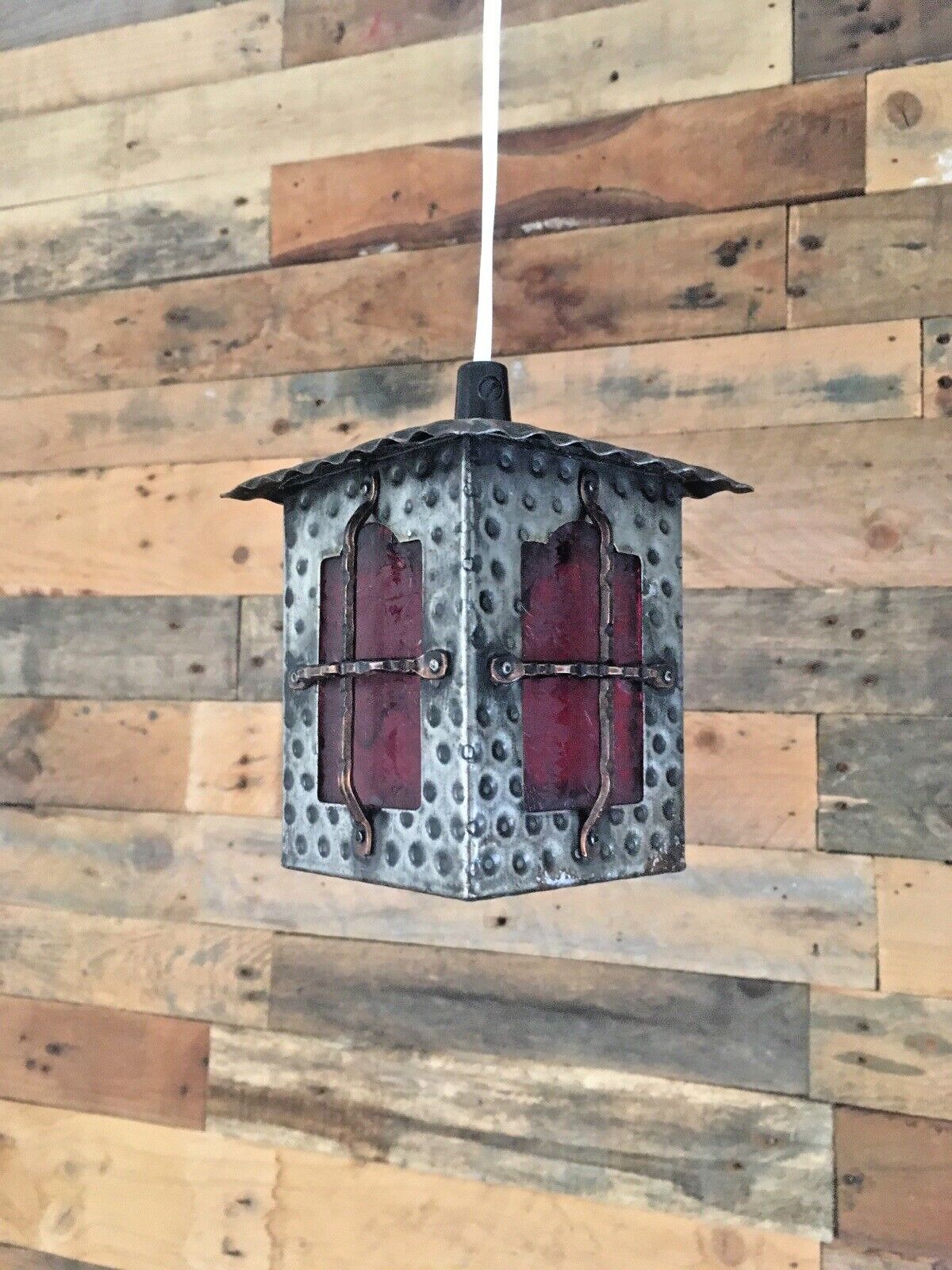 photo buy Vintage Metal Art Nouveau Style Red Glass Copper Porch Lantern Hall Light Retro