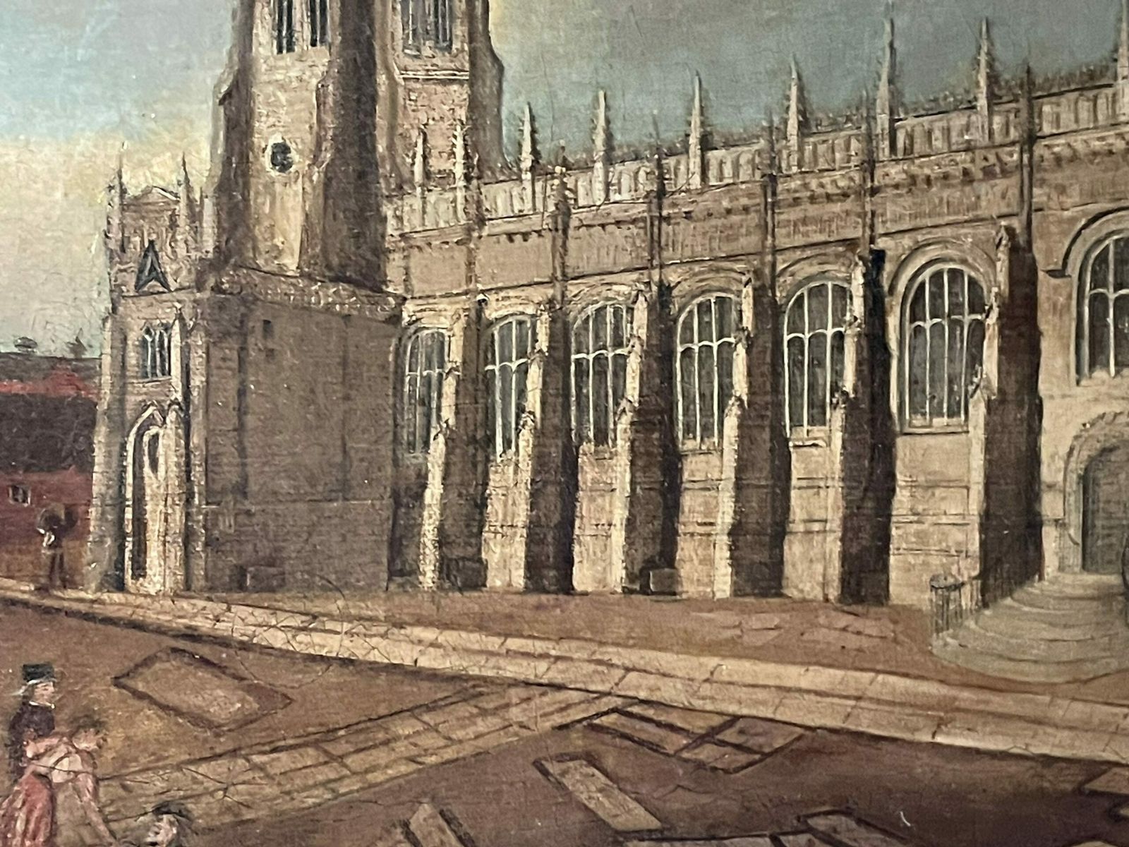Oil  Painting Of Wakefield Cathedral Yorkshire Attributed To John Cawthorn photo vintage