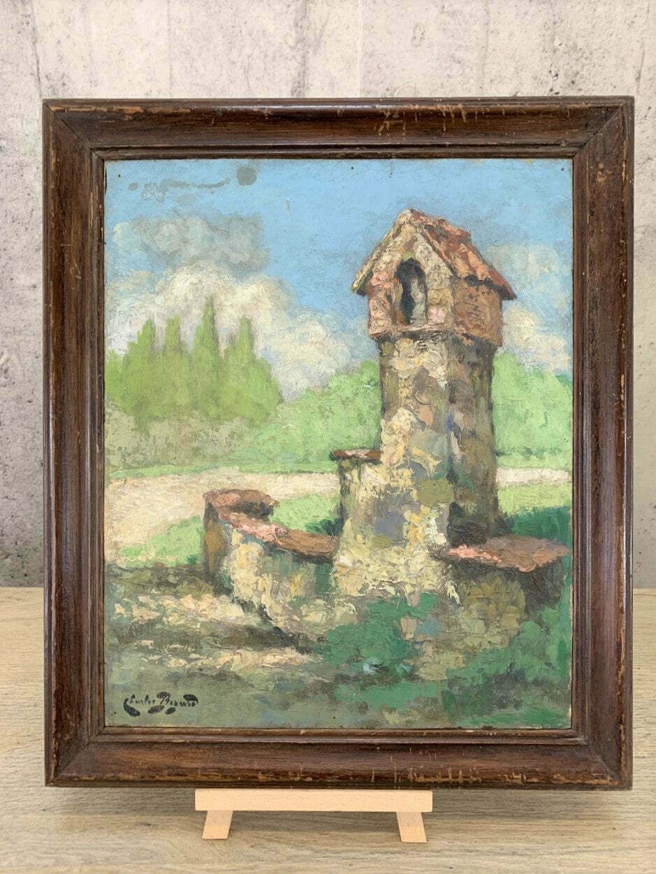 'French Country Roadside' Landscape Oil Painting On Board Signed photo furniture