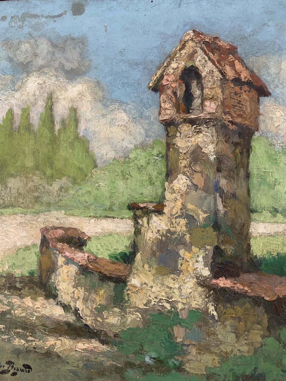 'French Country Roadside' Landscape Oil Painting On Board Signed photo 199.0