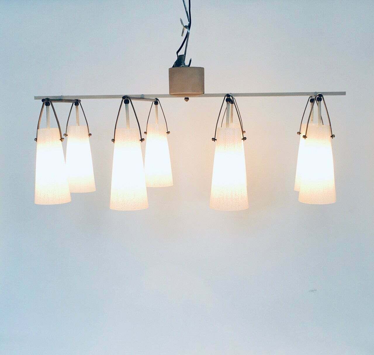photo for sale Midcentury Italian Design Glass & Brass Xl Chandelier, Italy 1950's