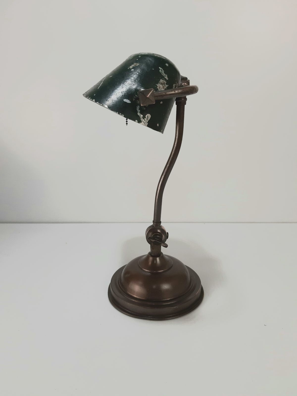 Early 20thc Copper Base / Arm Bankers Lamp (Not Wired) With Tin Metal Shade photo furniture