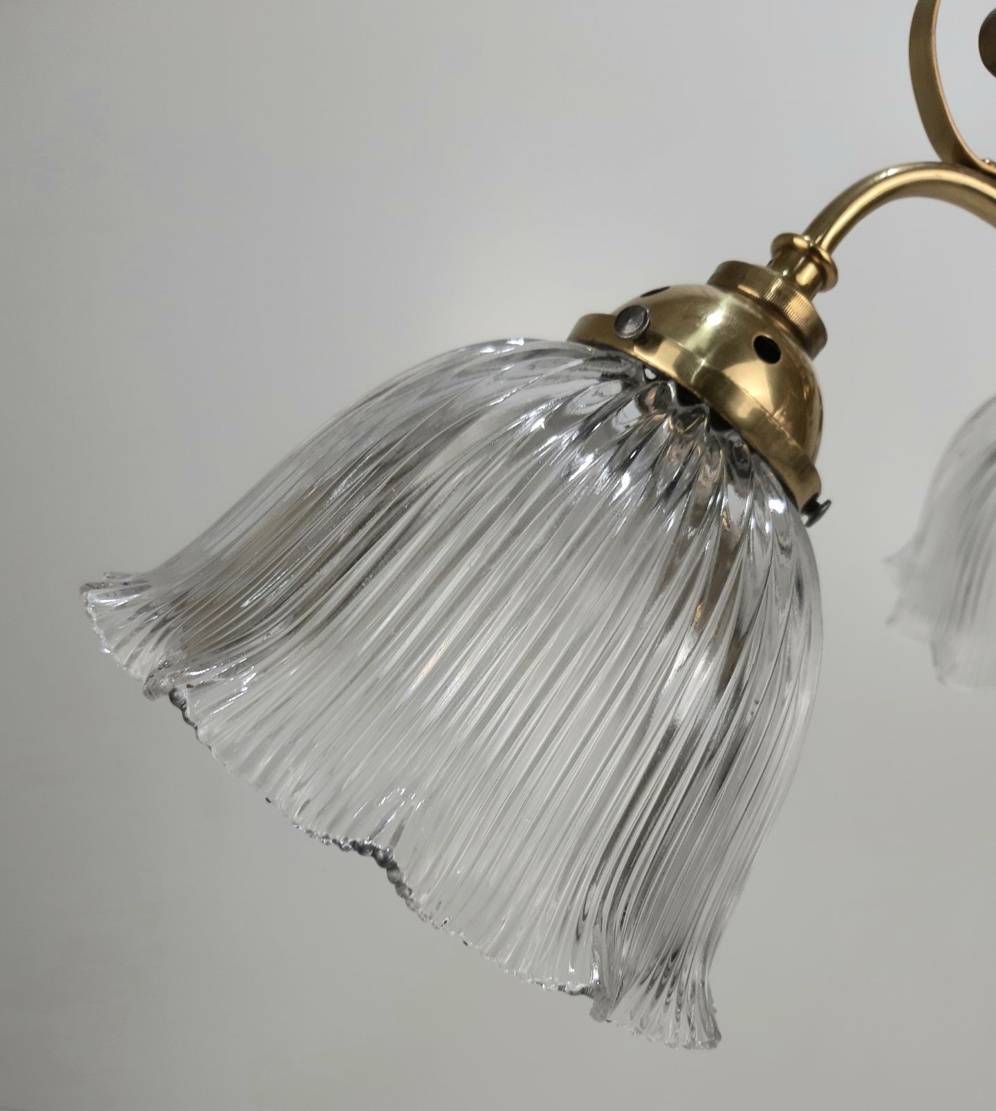 Antique Brass 3 Holophane Shaded Chandelier (Not Wired) photo Lighting