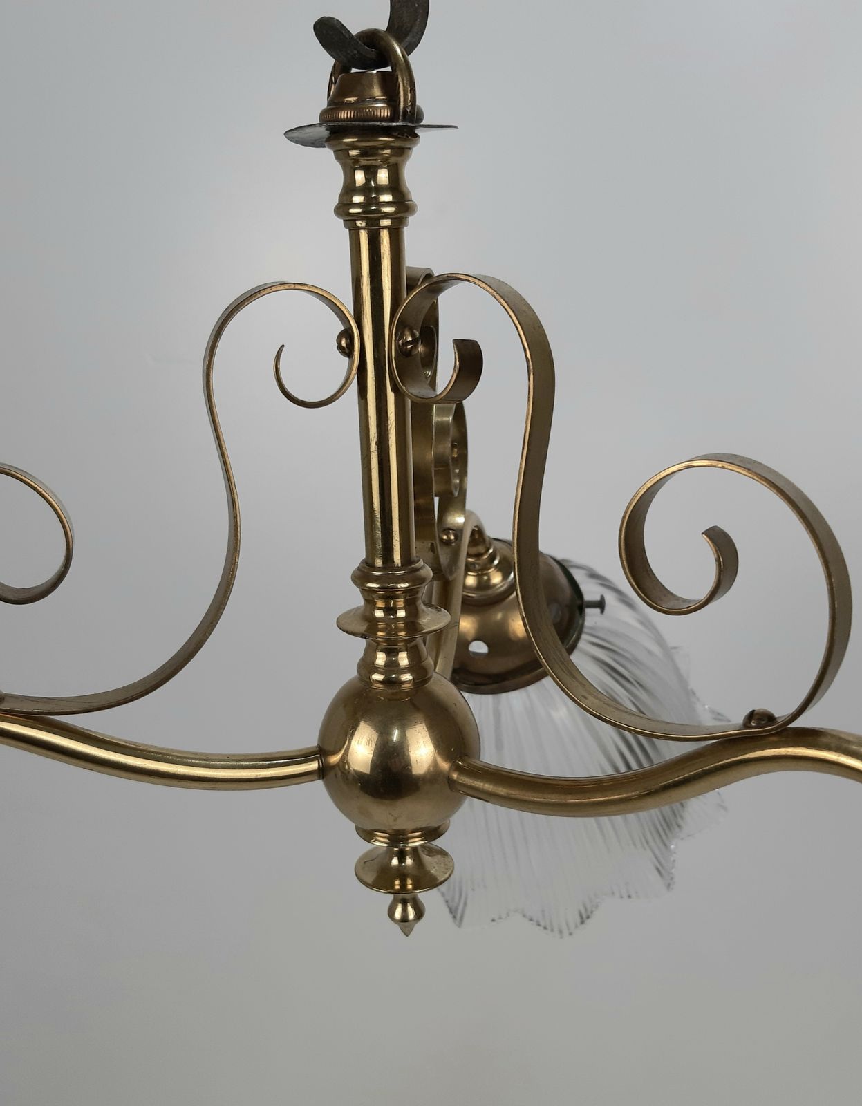 Antique Brass 3 Holophane Shaded Chandelier (Not Wired) photo 650.0