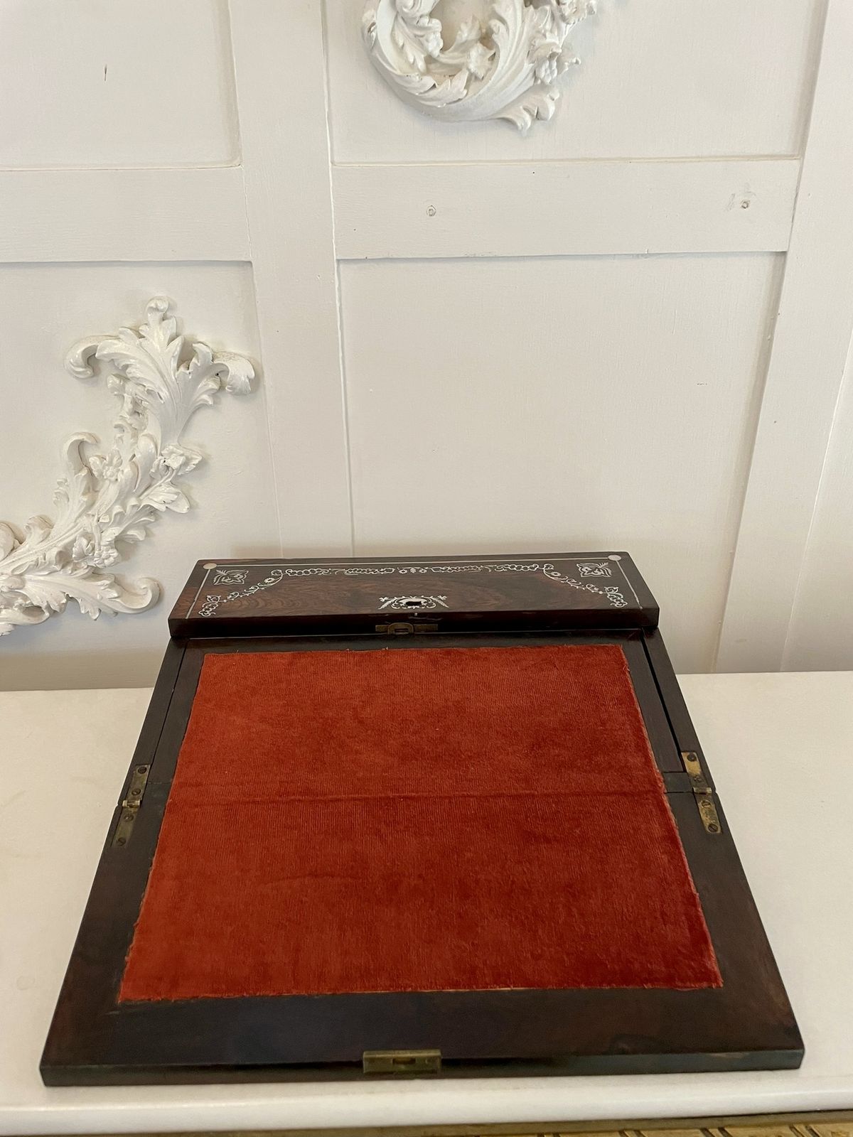 Unusual Antique 19th Century Quality Rosewood Inlaid Writing Box photo furniture