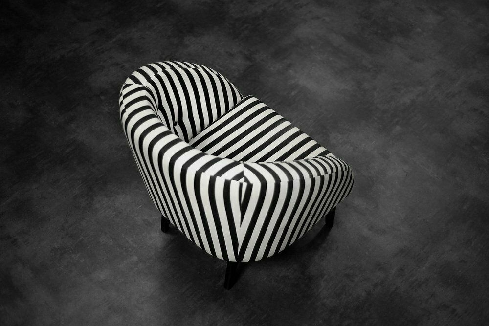2512.0 Mid Century Scandinavian Modern Rounded Armchairs With Black & White Stripes, 1960s, Set Of 2 photo