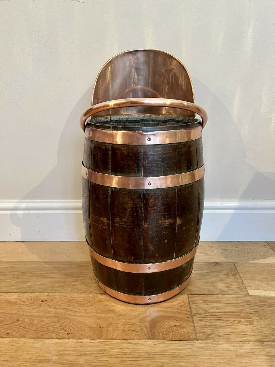Unusual Edwardian Quality Oak Copper Bounded Coal Bucket photo Home Fixtures