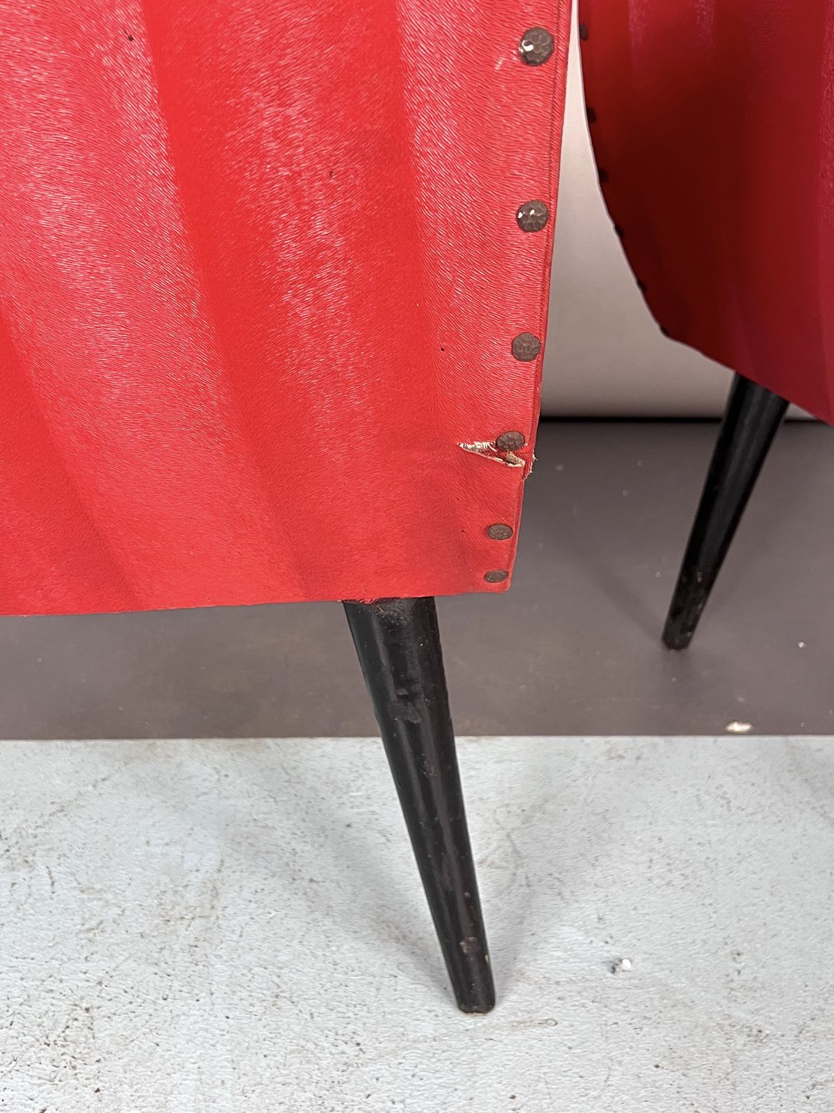 Mid Century Modern Pair Of Red Armchairs. Italy 1950s photo for sale